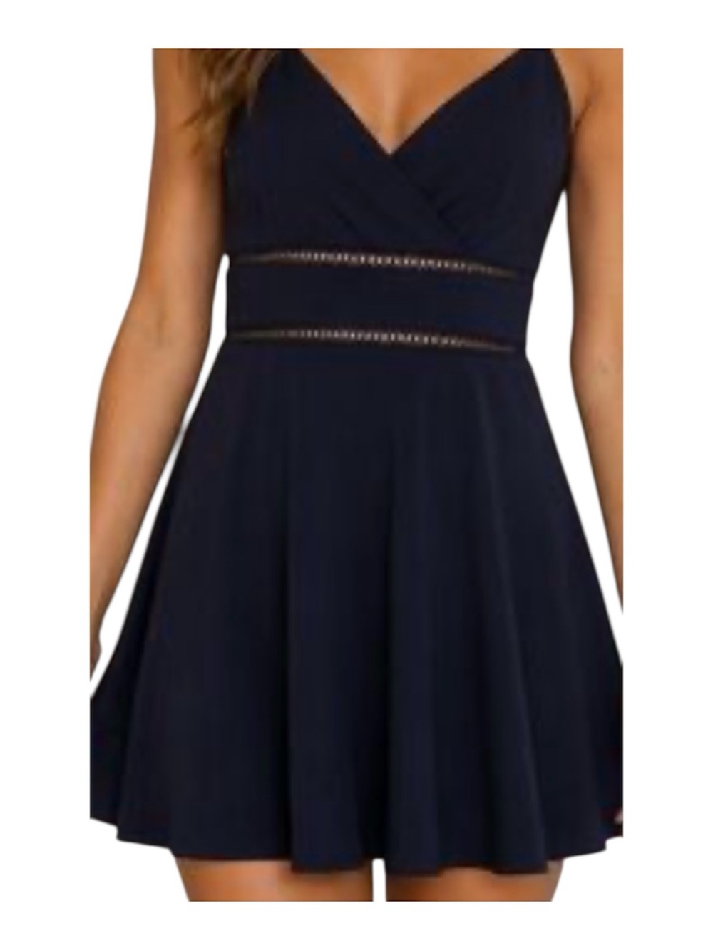 Sleeveless Navy V-Neck Fit & Flare Mini Dress with Waist Cutouts
